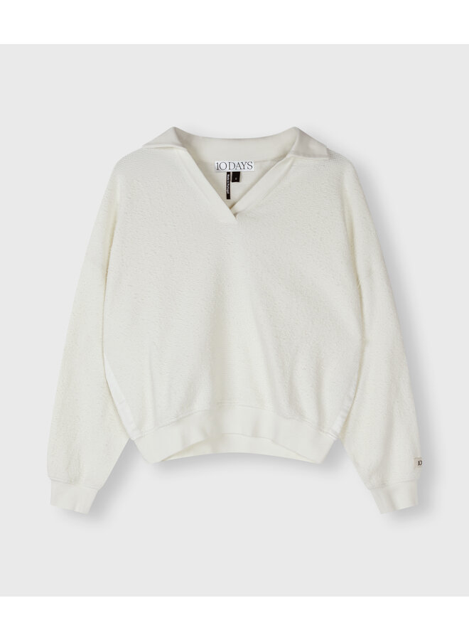 20-819-4202 Texture fleece polo sweater - Ecru