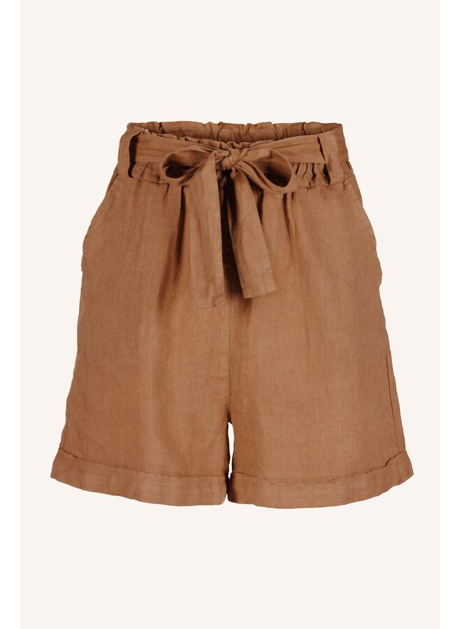 June linen shorts - Caramello