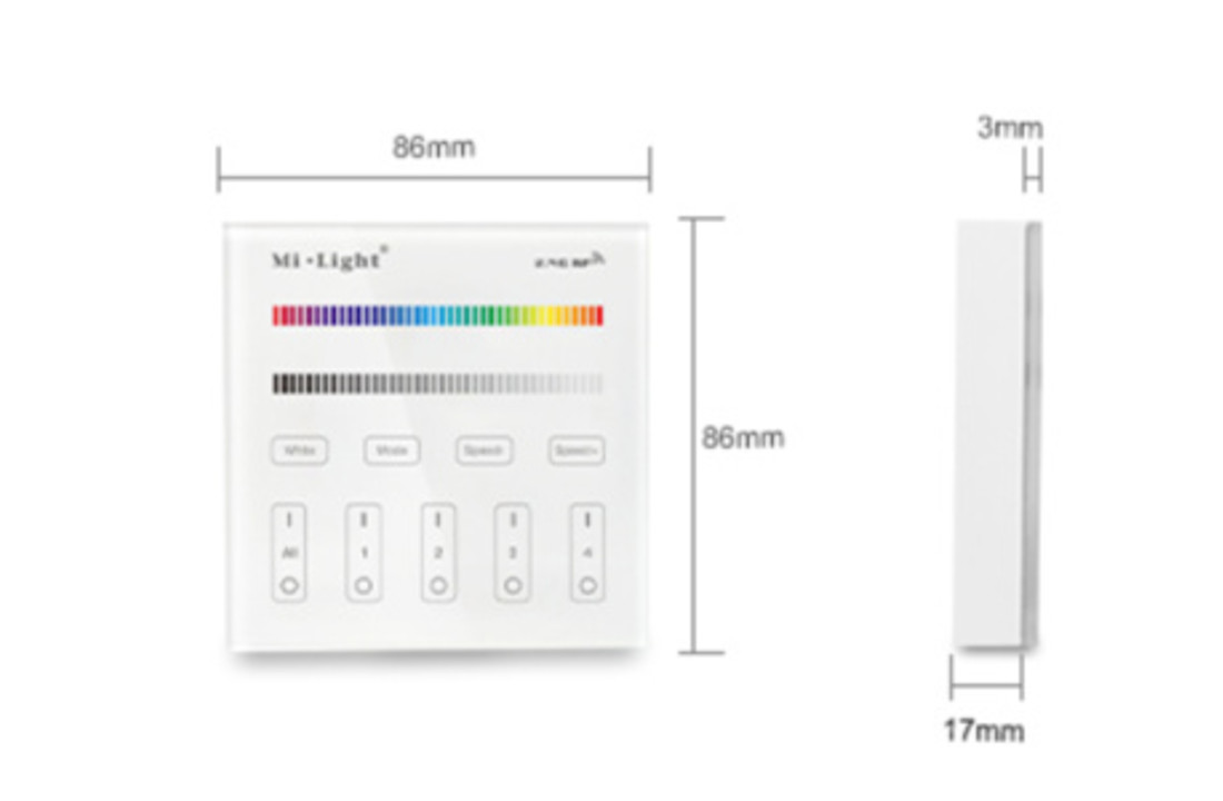 MI-LIGHT Wandbediening - 4 GROEPEN - RF-RGB +CCT