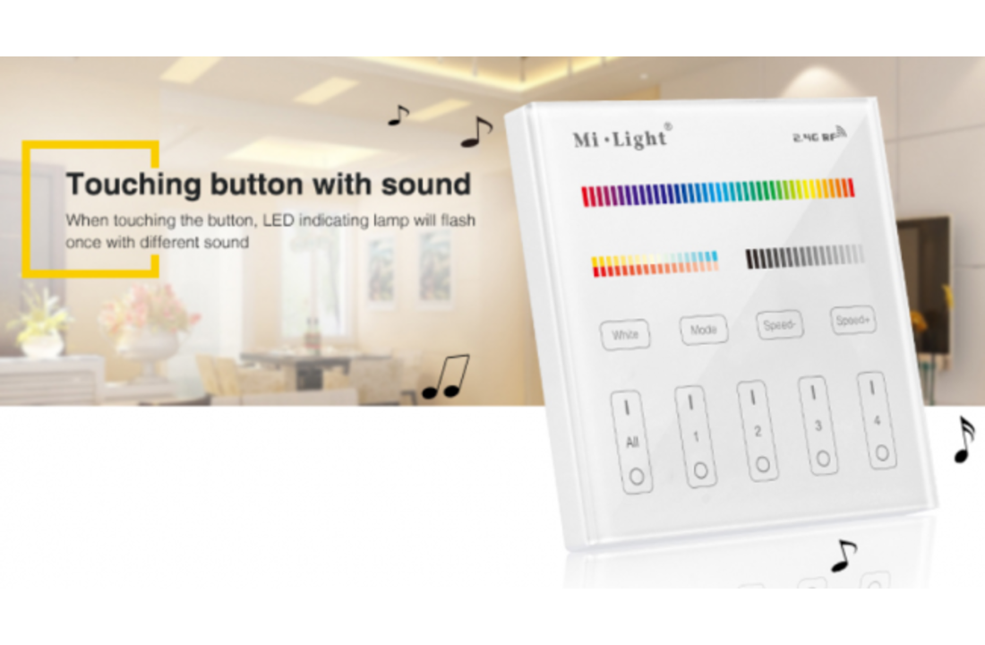MI-LIGHT Wandbediening - 4 GROEPEN - RF-RGB +CCT