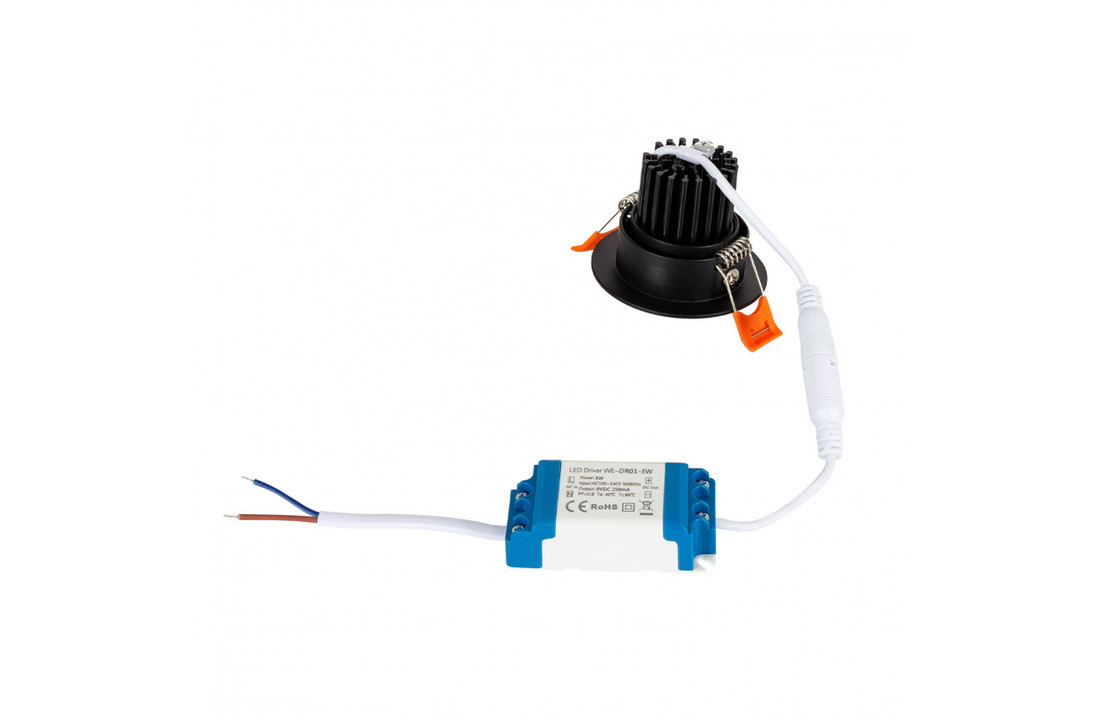 Led Inbouwspot Sjors - Zaagmaat 55MM - 3 watt - Dimbaar - Zwart