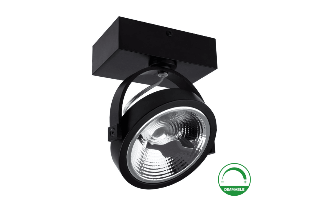 LED Opbouwspot Enkel AR111 Zwart | Incl. 1 x een Lichtbron Dim to Warm - Dimbaar