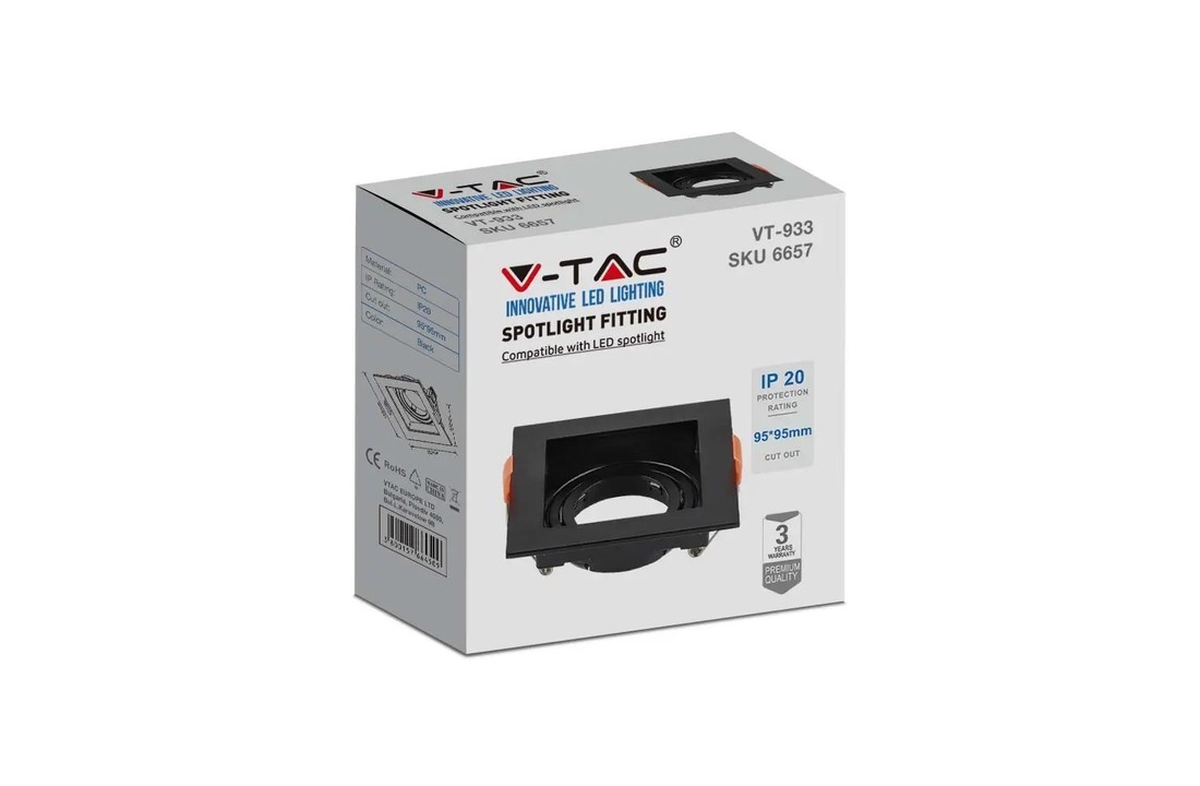 Castle IP20 GU10 armatuur - Mat Zwart - Verdiept