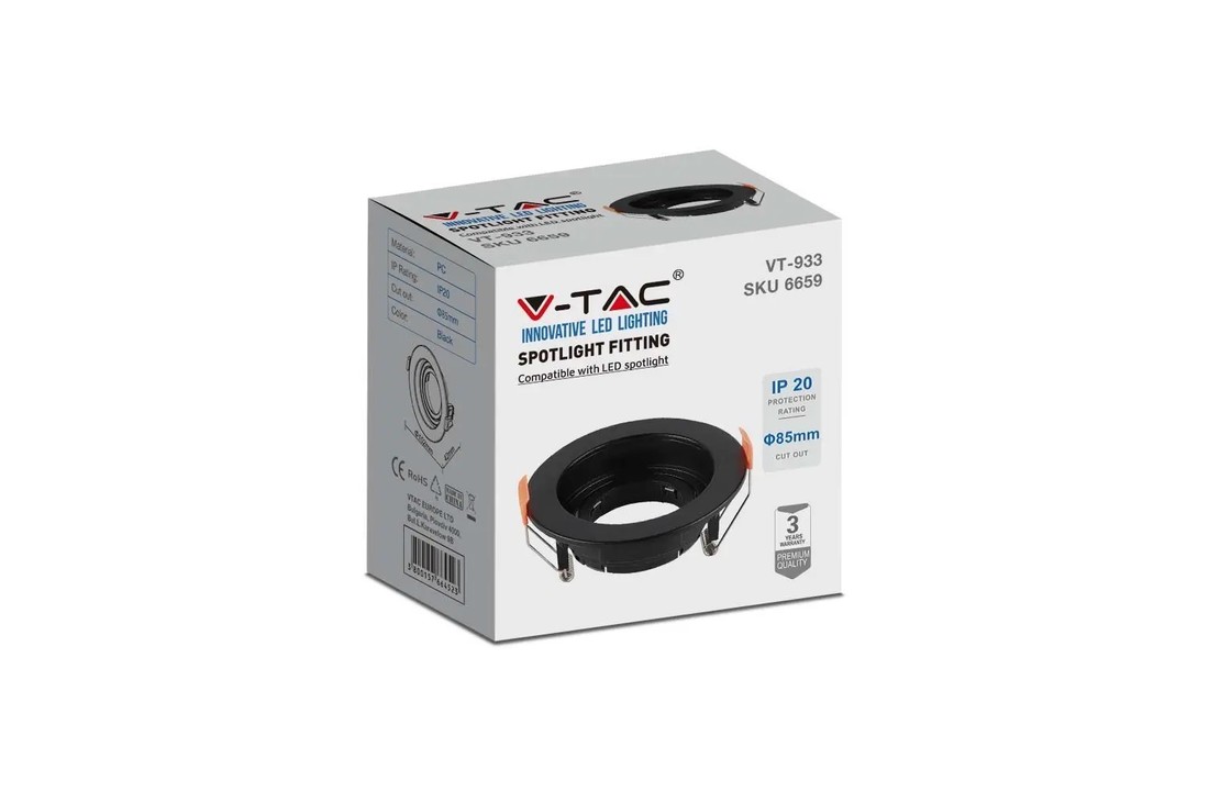 Sheffield IP20 GU10 Armatuur - Mat Zwart - Verdiept