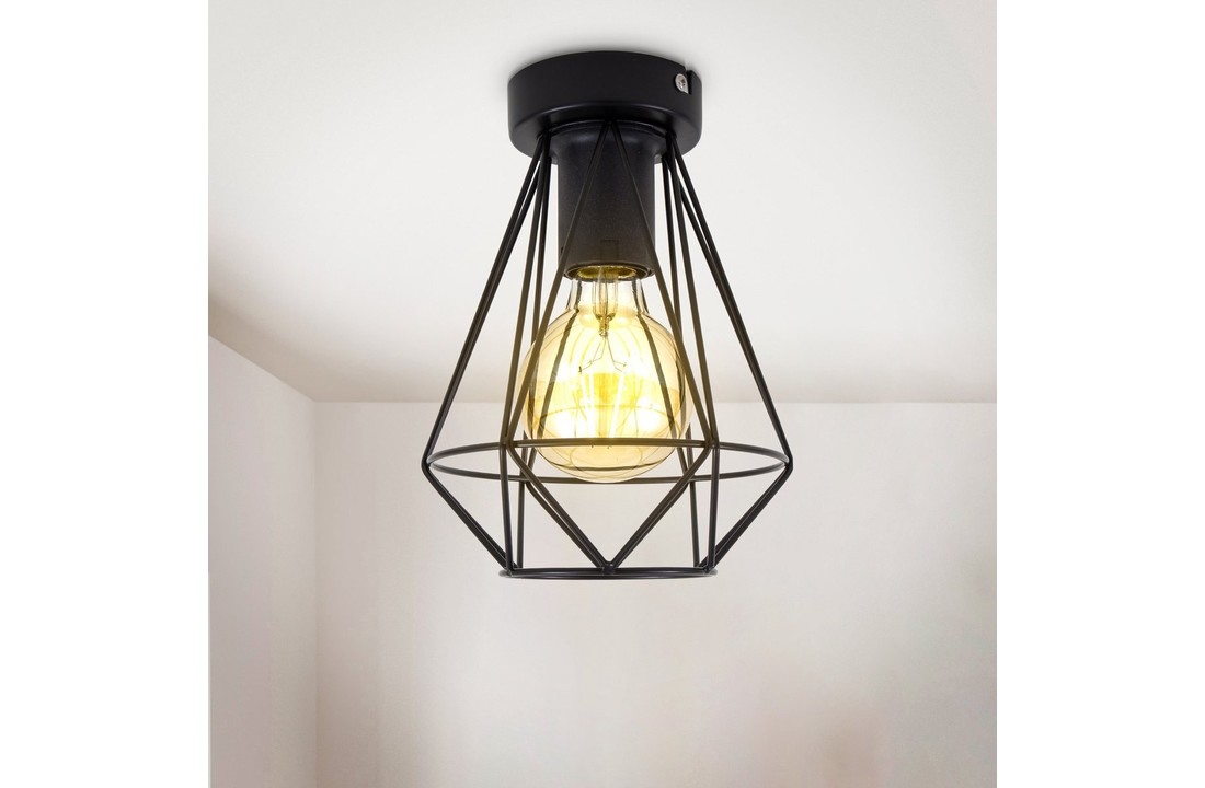 Plafondlamp zwart | Incl.Lichtbron | E27 fitting | 4W | Rond