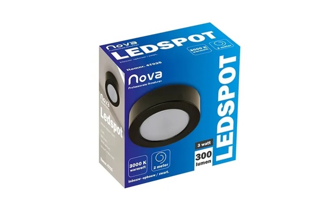 230V Led in/opbouwspot | Meubelspot | 3 Watt - Zwart