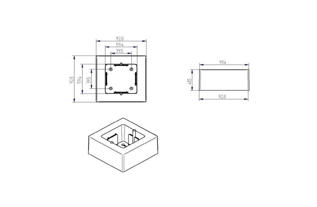 Universele opbouw aansluitdoos enkel | 92x92x42mm