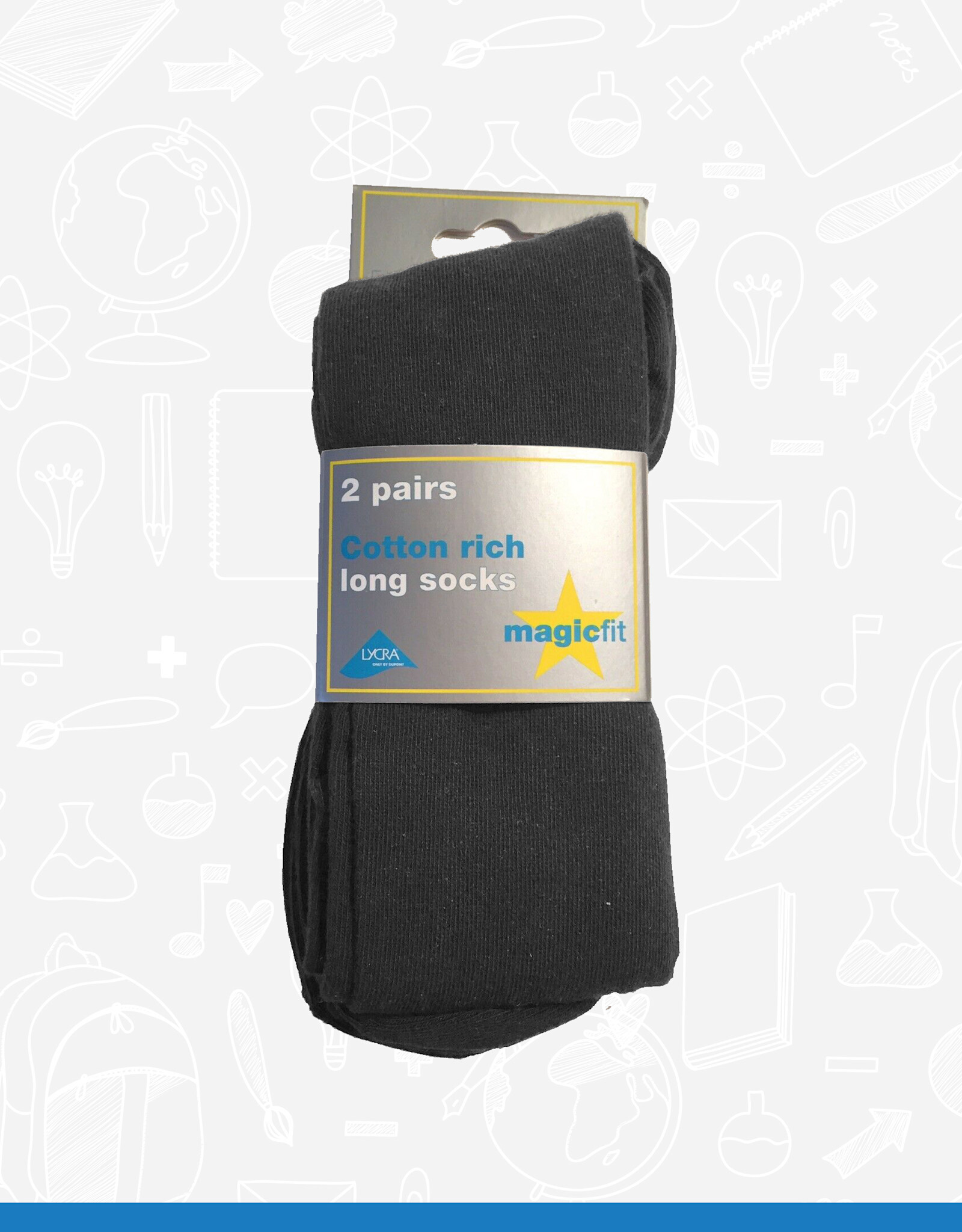 MagicFit Long Socks (2 Pack) (15/SG/2)  School Grey 6 - 8.5