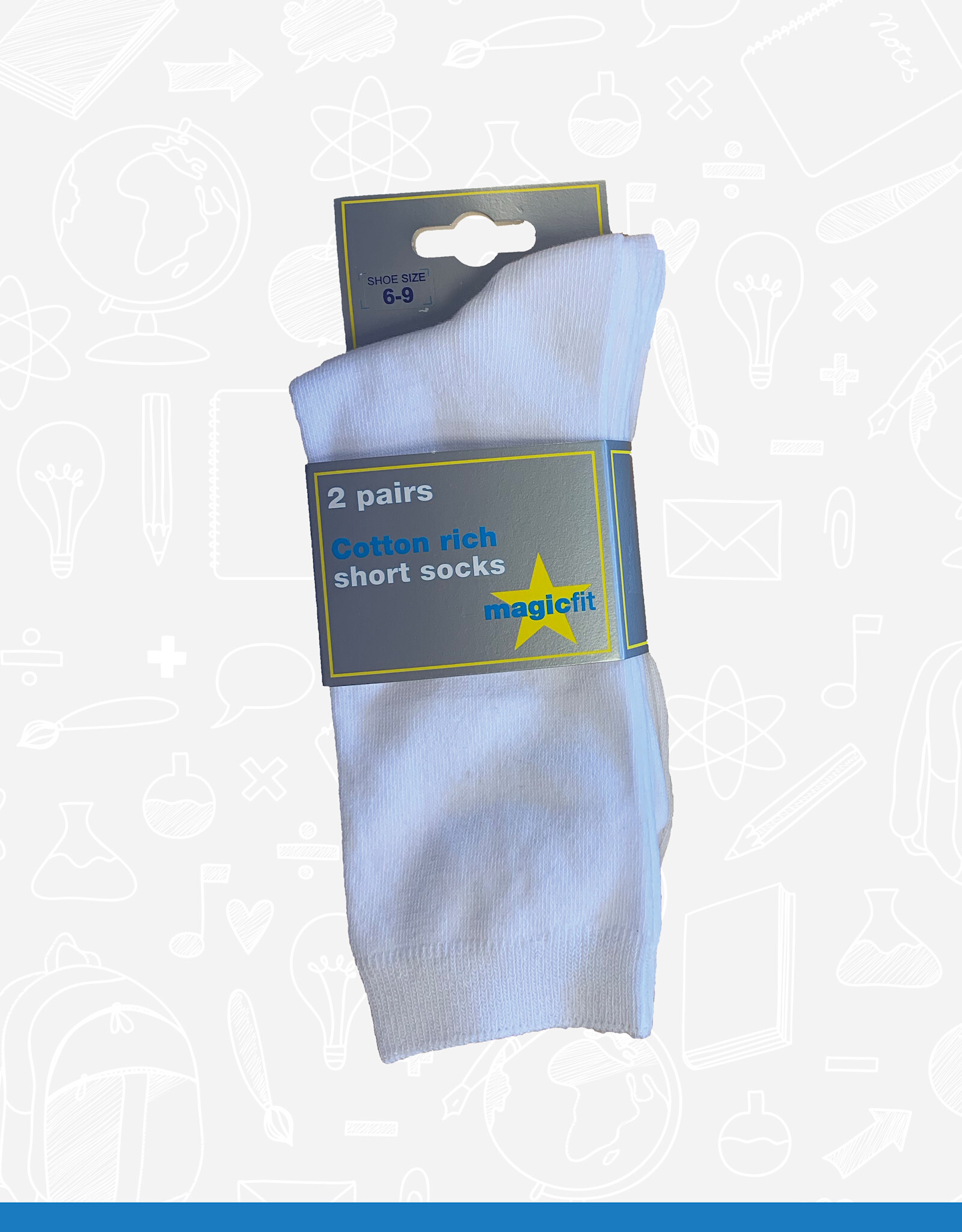 MagicFit Short Socks (2 Pack) (36/WH/2)  White 6 - 8.5
