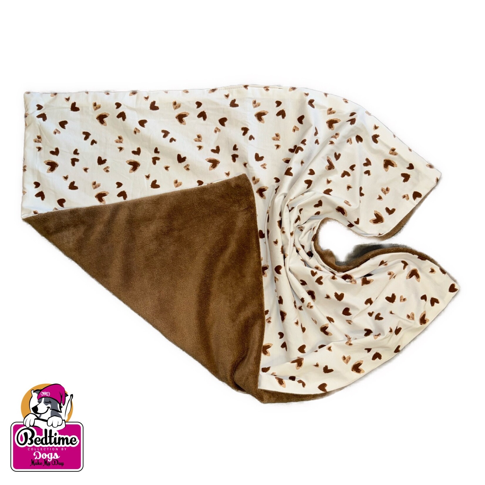 Dogs Make My Day zomer hondendeken ecru hartjes / camel