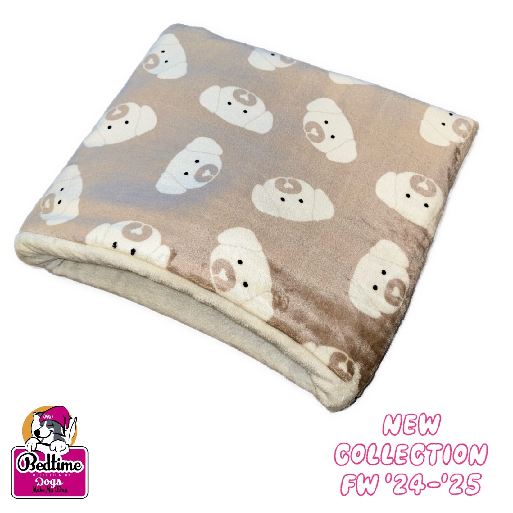 Dogs Make My Day hondenslaapzak hartenhondjes wit / beige