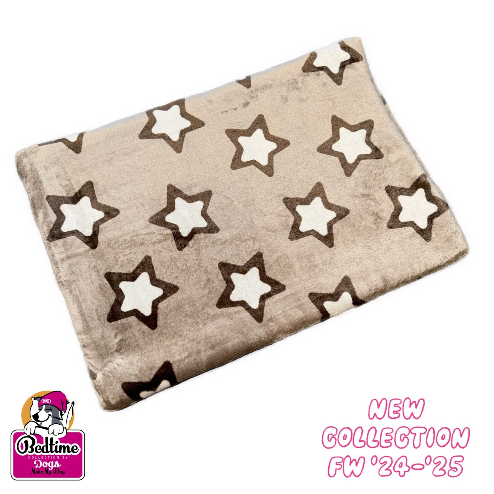 Dogs Make My Day hondenkussen sterren beige/bruin