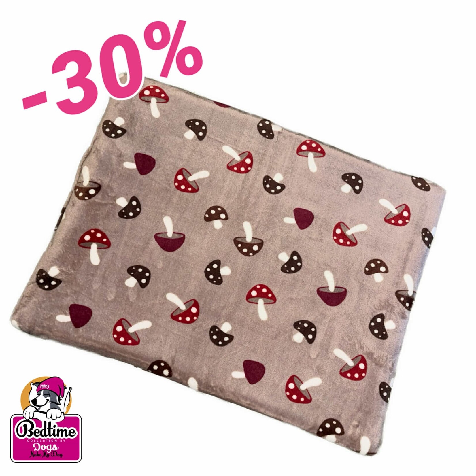 Dogs Make My Day hondenkussen beige met paddestoelen