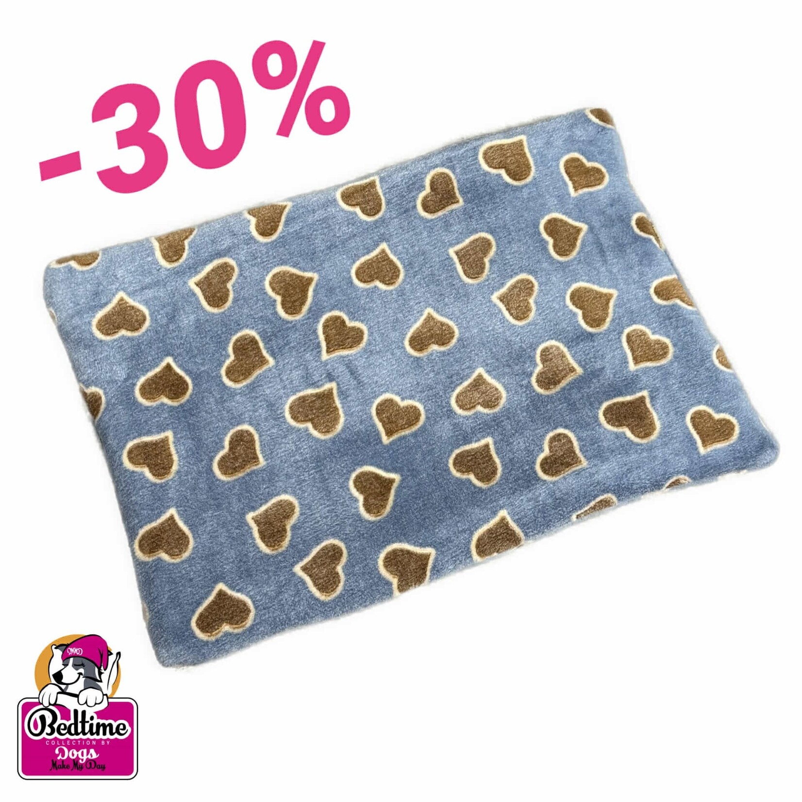 Dogs Make My Day hondenkussen blauw met bruine harten