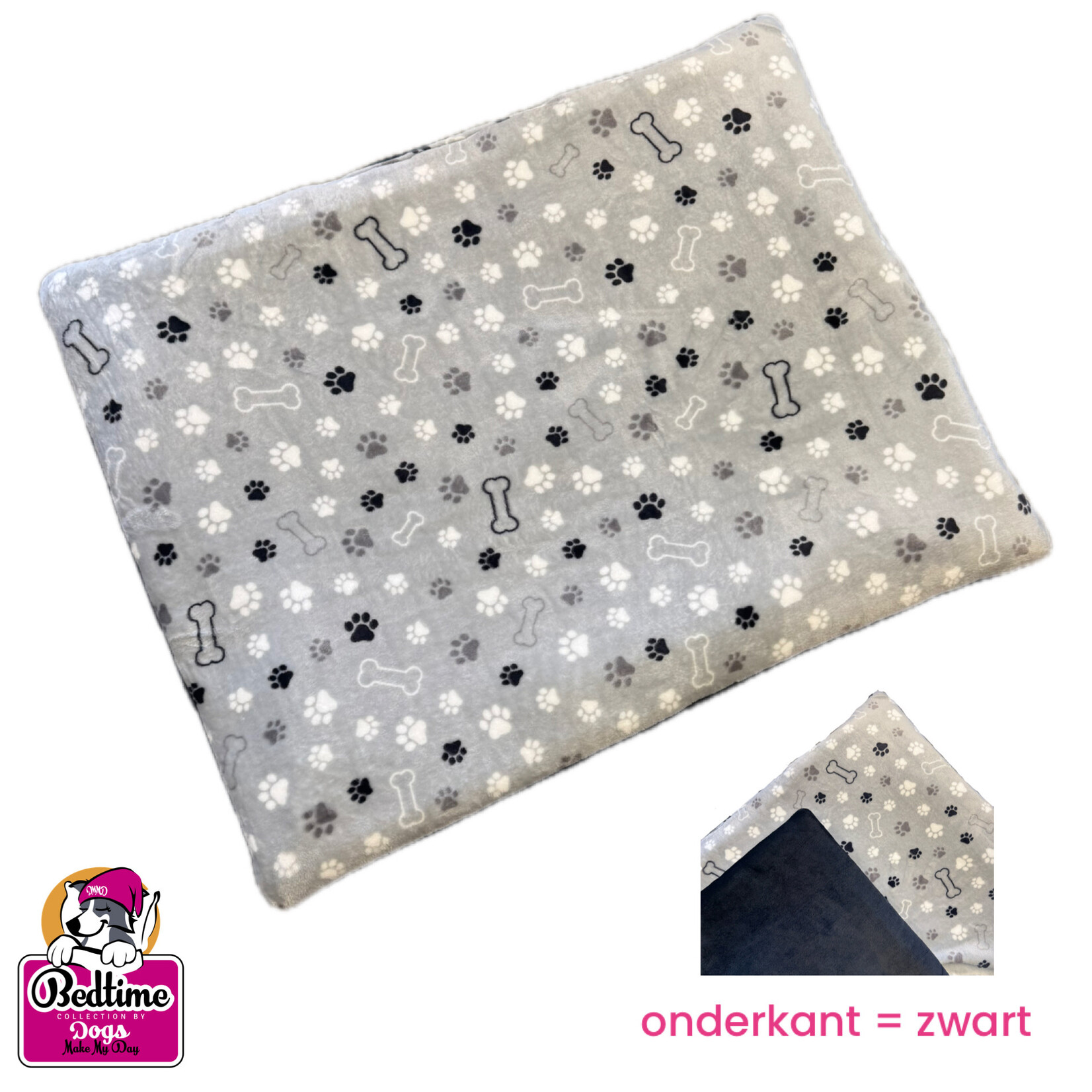 Dogs Make My Day hondenkussen zilver mini poten / zwart