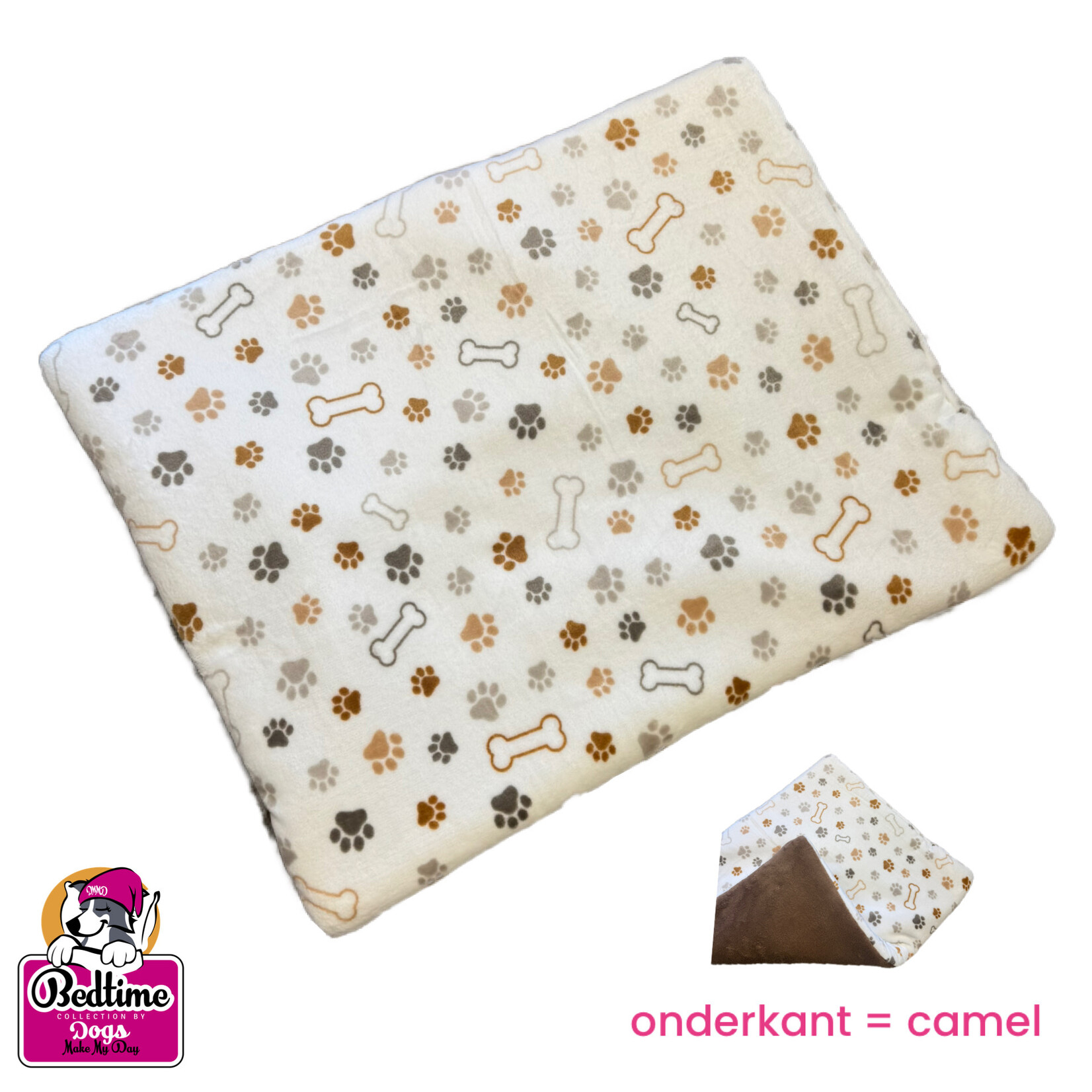Dogs Make My Day hondenkussen ecru mini poten / camel