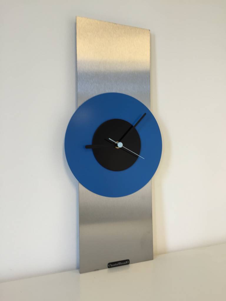 ChantalBrandO Wandklok RVS Black & Blue Modern Design