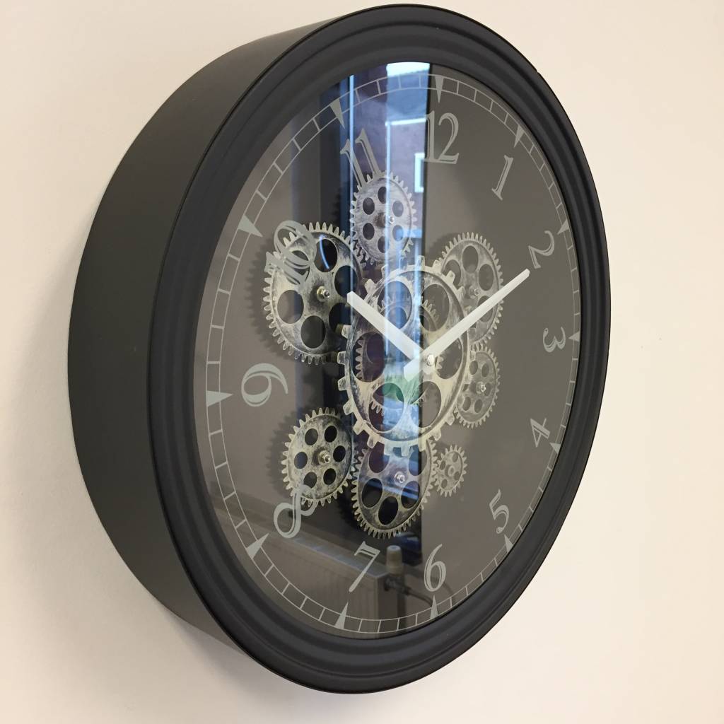 NiceTime Wandklok  model GEARS zwart