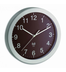 TFA Wandklok Silver and Black Modern Design