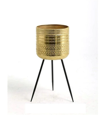 Gold Metal Pot on 3 Black Legs