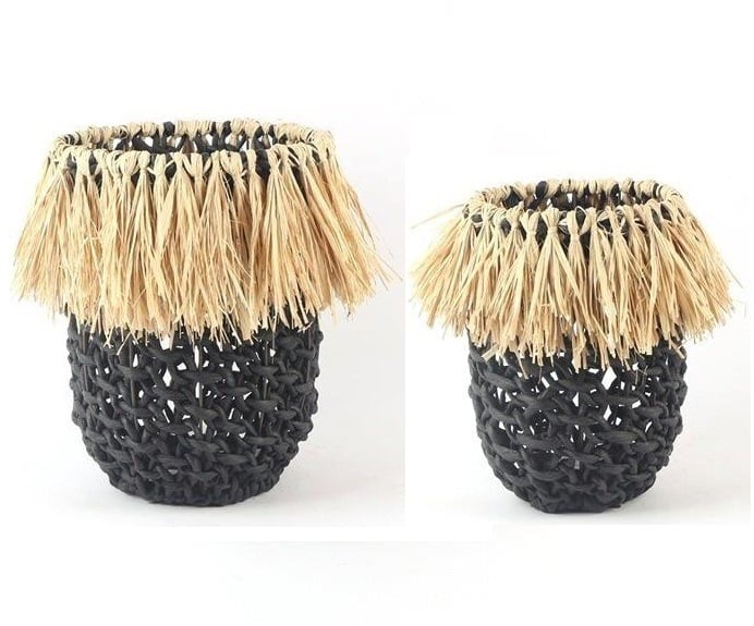 Set of 2 Black Basket Natural Strings