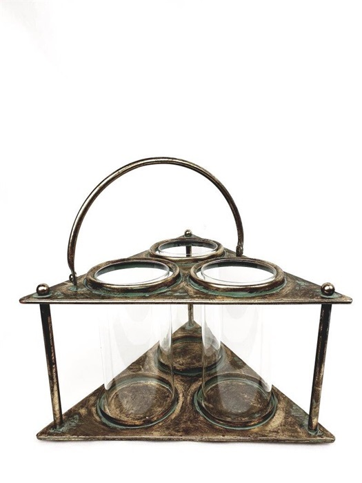 Old Gold Triangle Metal Triple Cilinder Lantern