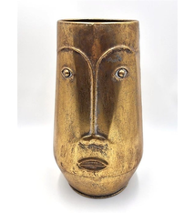 Weathered Gold Metal Moai Vas