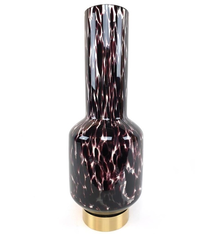 Glass Pipe Vase Metal Base Black Spotted
