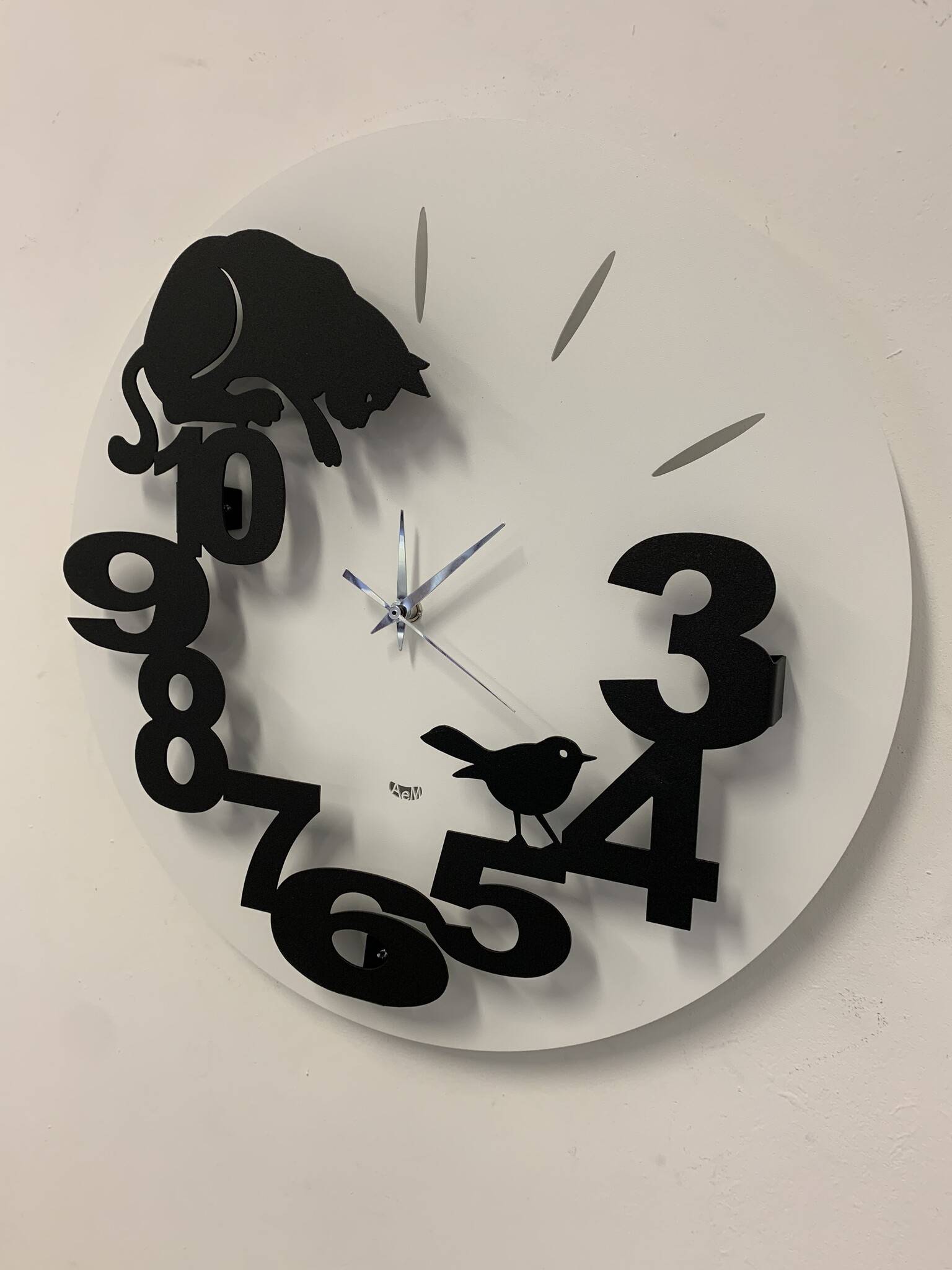 Wandklok Kat en Vogel modern design