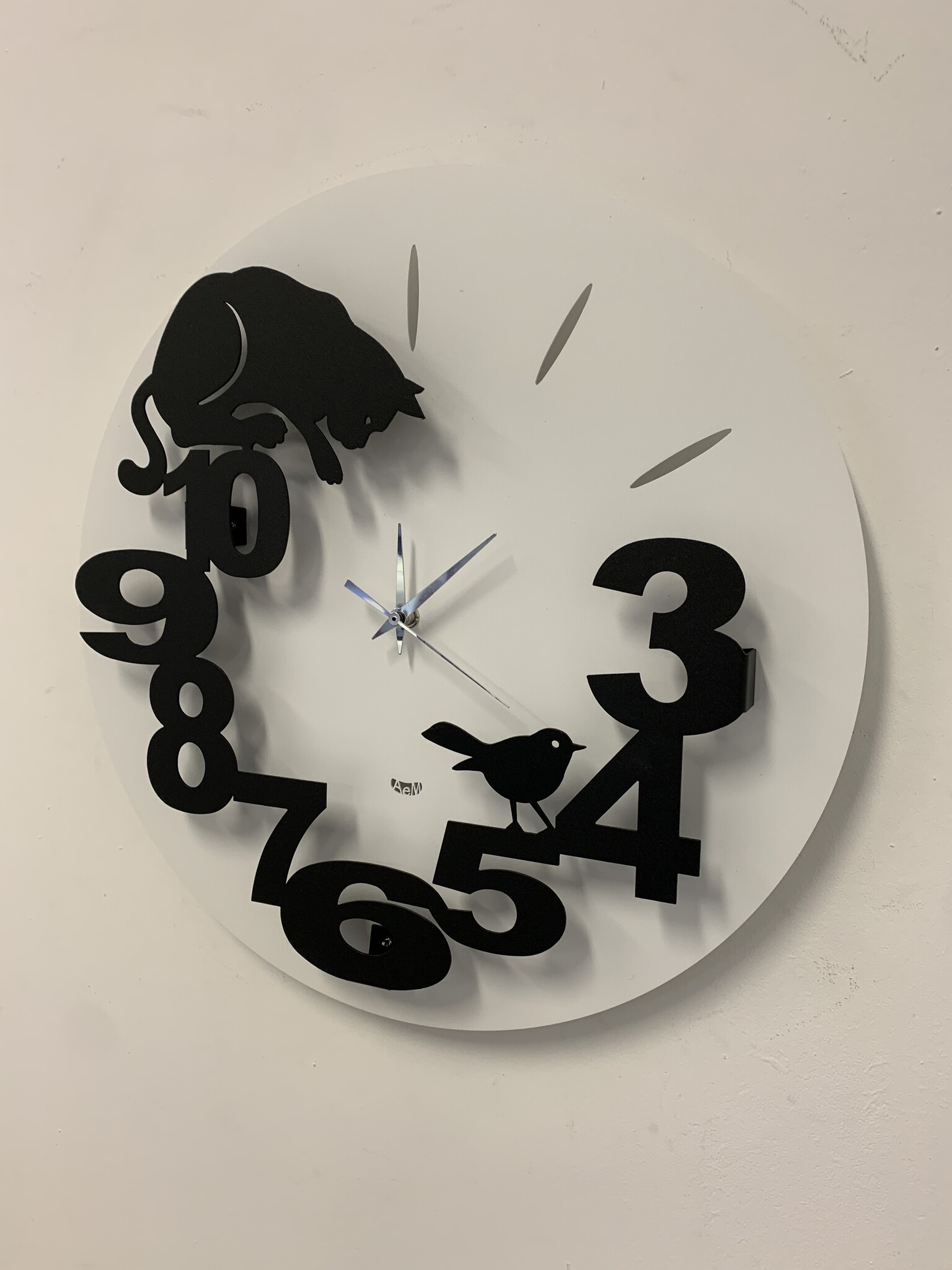 Wandklok Kat en Vogel modern design