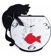 Arti e Mestieri Collectie – Handgemaakt – Wandklok Italiaanse Design Tom en de Vis Zwart - 35 cm