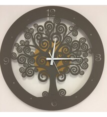 Arti e Mestieri Collectie – Handgemaakt – Metaal – Ø 44 cm - Alberto Italiaanse Design Wandklok Levens Boom : KLEUR TERRA