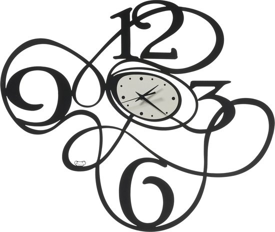 Arti e Mestieri Collectie - Handgemaakt – Wandklok Grote Sketch Design Zwart/Marmer 80x68h cm
