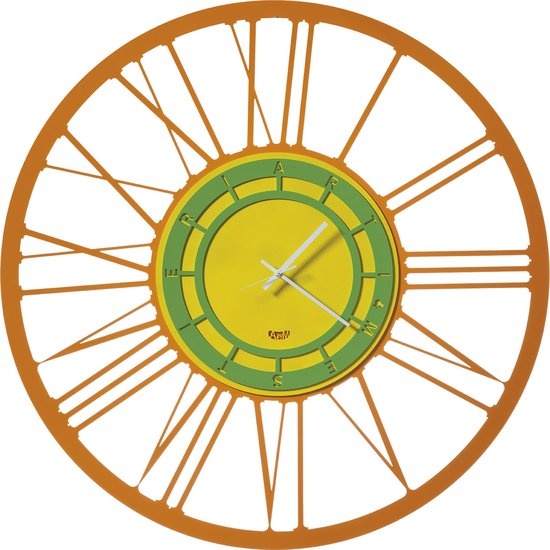Arti e Mestieri Collectie - Handgemaakt – Wandklok Grote Piccolo Pop oranje/geel/groen 50cm