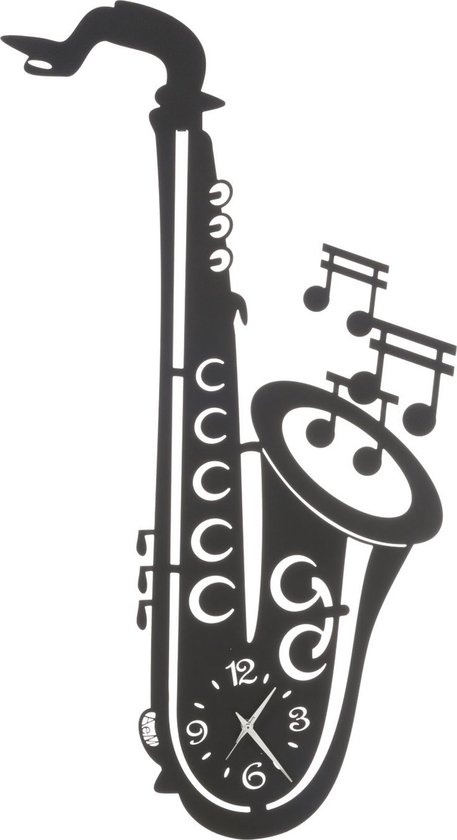 Arti e Mestieri Collectie – Handgemaakt – Wandklok Italiaanse Design Saxofoon Nero 40 x 80cm