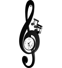 Arti e Mestieri Collectie – Handgemaakt – Wandklok Italiaanse Design Muzieksleutel Nero 30 x 80cm