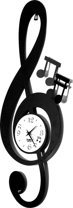 Arti e Mestieri Collectie – Handgemaakt – Wandklok Italiaanse Design Muzieksleutel Nero 30 x 80cm