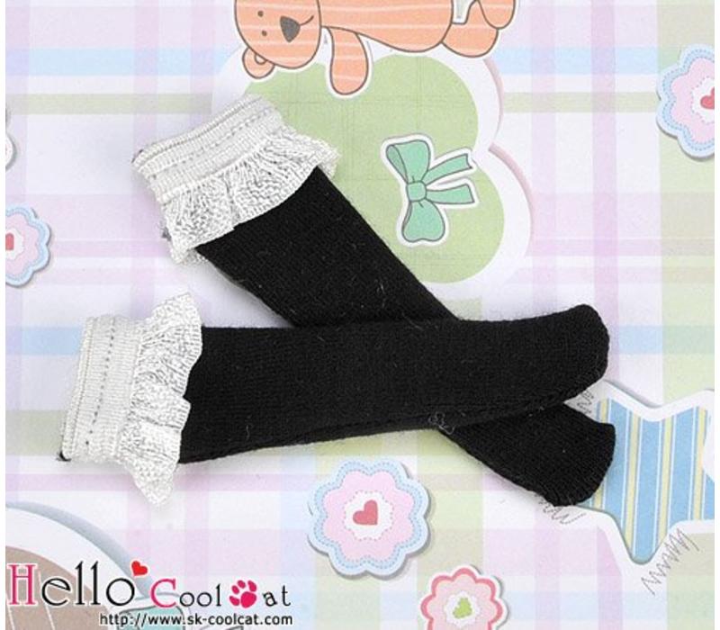 Lace Top Below Knee Socks Black