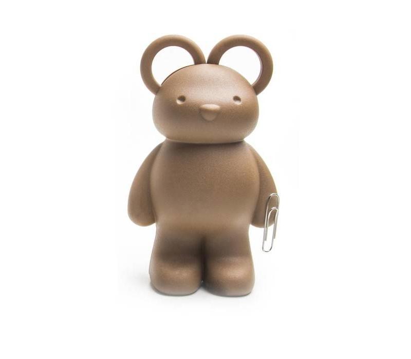 Qualy Teddybeer schaar- en paperclip houder bruin