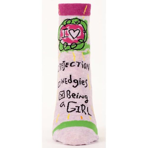 Chaussettes de cheville Q bleues pour femmes 'I love being a girl' 