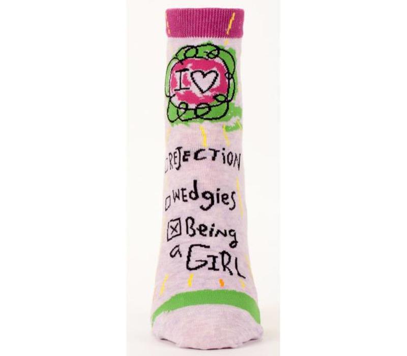 Chaussettes de cheville Q bleues pour femmes 'I love being a girl'