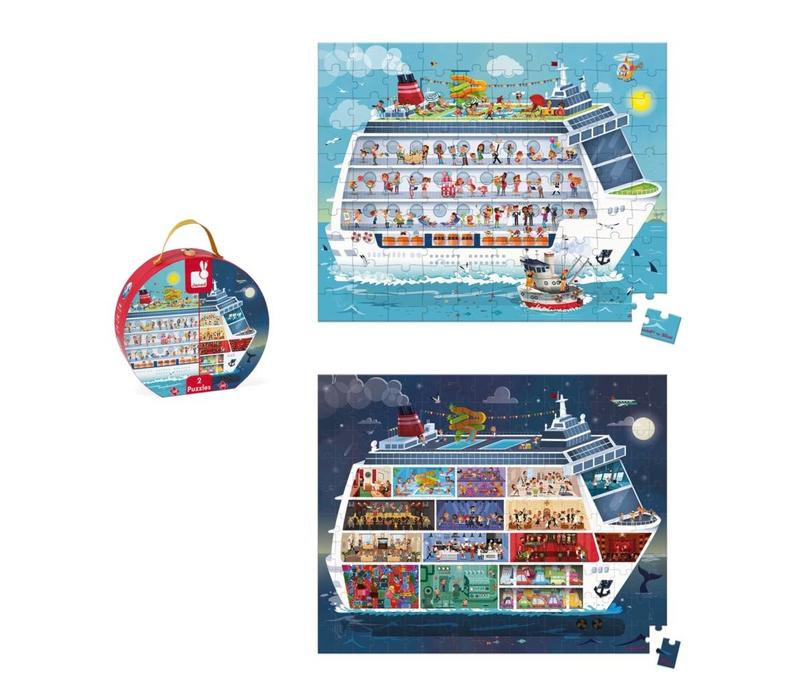 Janod Kofferpuzzel Met 2 Puzzels Cruiseboot