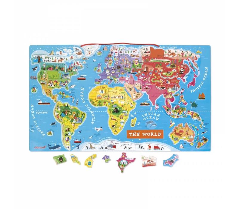 Janod Puzzle Monde Magnétique Anglais 92 pcs