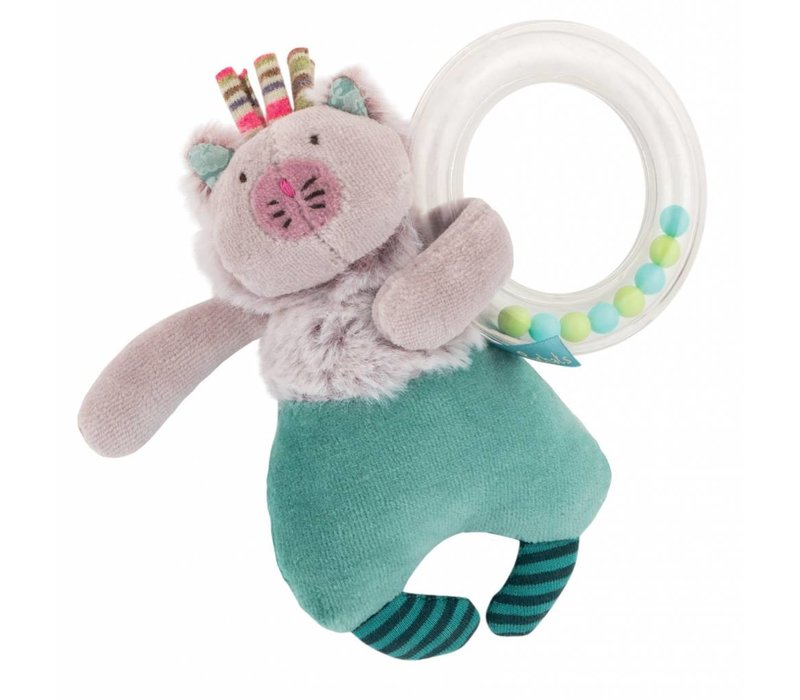 Moulin Roty 'Les Pachats' Ring-Rammelaar Kat Grijs-Blauw