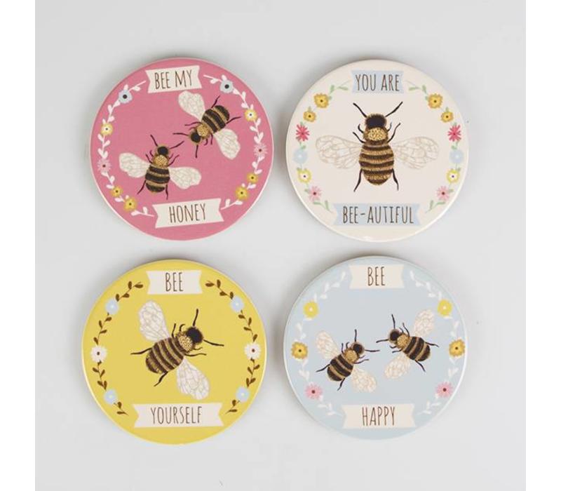 Set van 4 onderleggers 'you are bee-autiful'