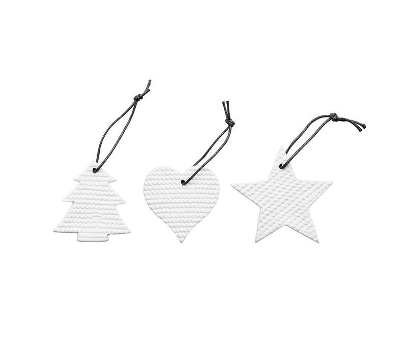 Sagaform Ceramic Christmas Decorations White 3-pack (Christamas Tree, heart, star)