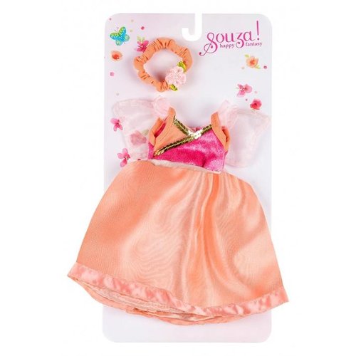 Souza! Poppenkleding Yoline Jurk & Haarband Zalm Roze 