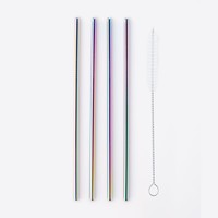 Point Virgule Set of 4 Stainless Steel Drinking Straws with Cleaning Brush