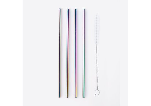 Point-Virgule Point Virgule Set of 4 Stainless Steel Drinking Straws with Cleaning Brush