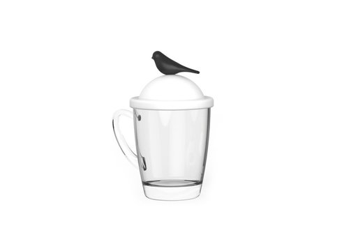 Qualy Qualy Sparrow Mug et Couvercle Blanc-Noir